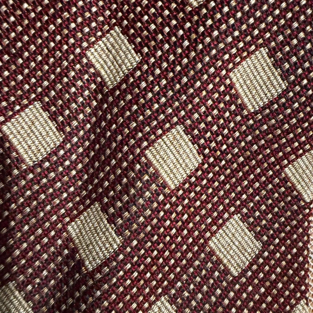 Coach Necktie Mens OS Burgundy Excellent Italian Silk Geometric Square Woven Tie